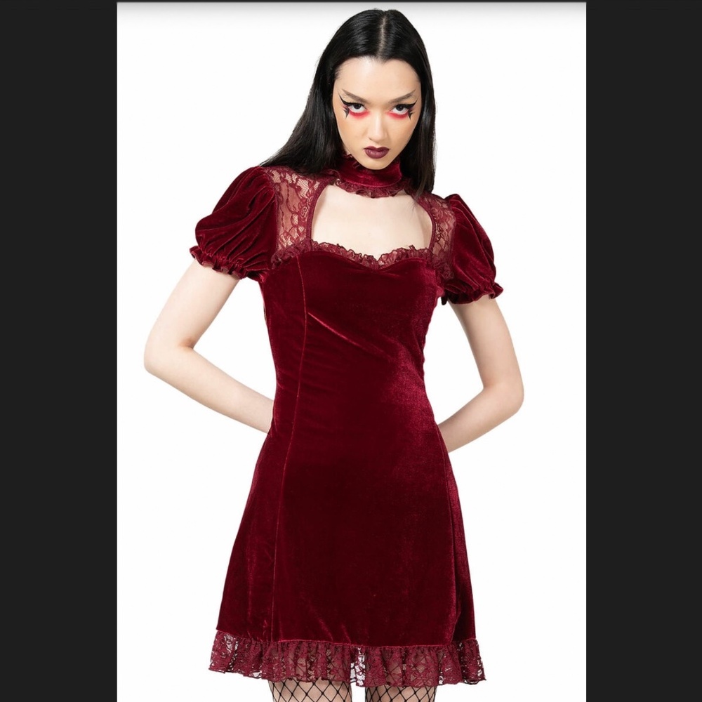 Killstar Burgundy Velvet Mini Dress